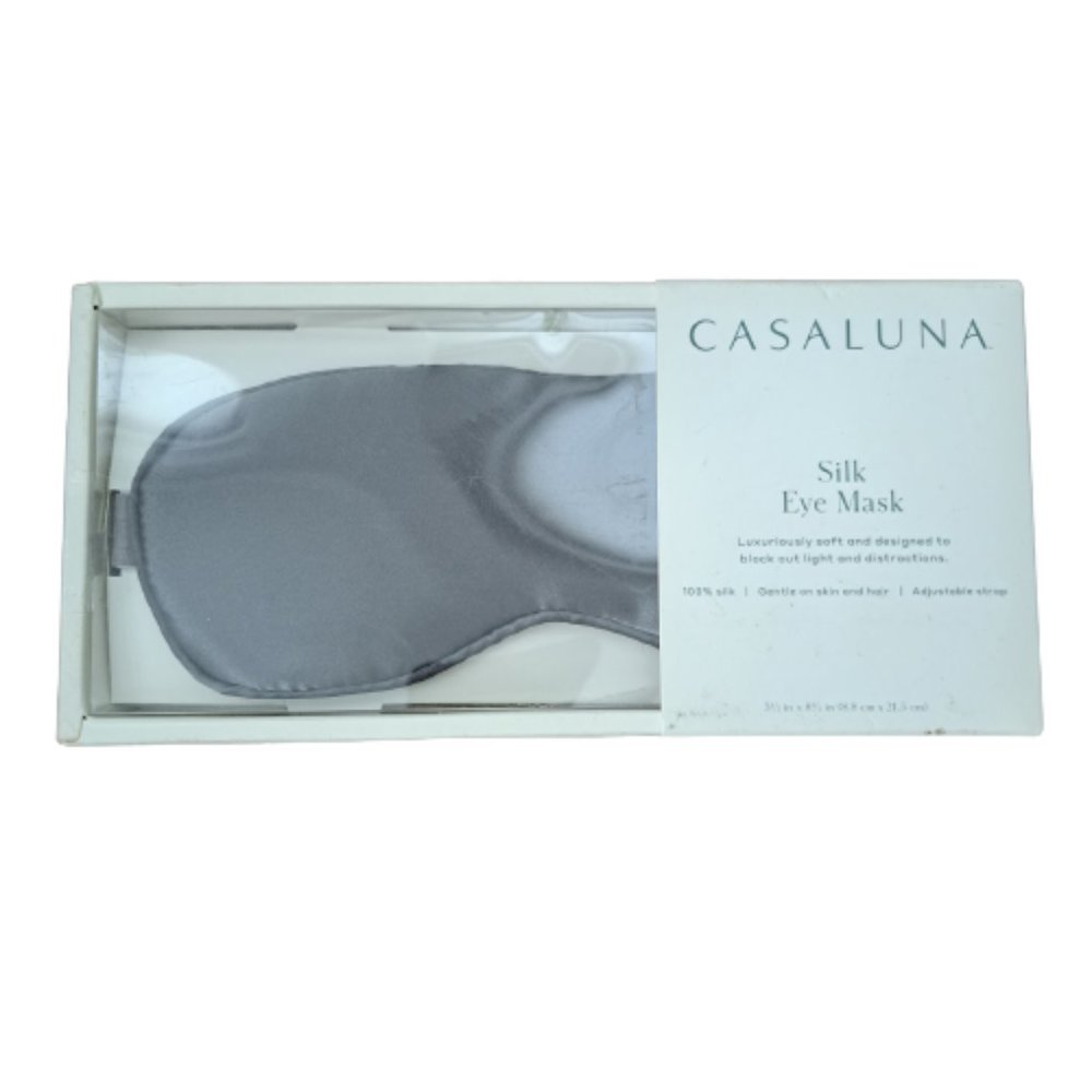 Casaluna Silk Sleep Eye Mask Luxurious 100% Silk Dark Grey 8.5” x 3.5” Black Out